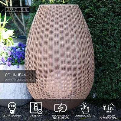Lucide COLIN IP44 - Lámpara de suelo Recargable Dentro/Fuera - Batería/acumulador - LED 3 StepDim - 1x3W 3000K - IP44 - Natural